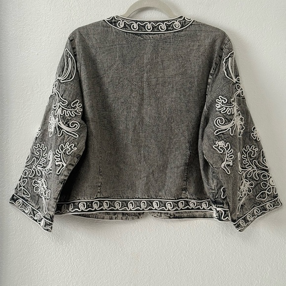 Soft Surroundings Gray Acid Wash Wildwood Bolero Floral Career Jacket Size 1X - Picture 7 of 11